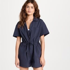 NWT Sweaty Betty Anytime Short Sleeve Romper Navy Blue Nylon Size Small